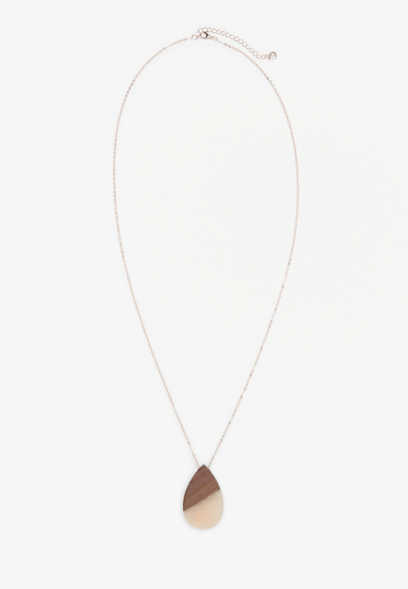 Wood and Resin Teardrop Pendant Necklace