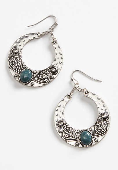  Silver Blue Textured Drop Earrings