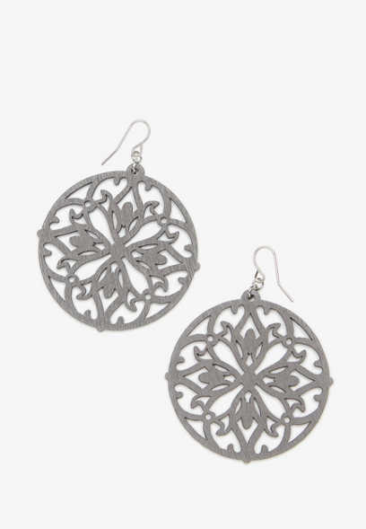 Gray Wood Cut Out Statement Earrings