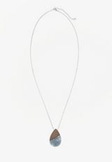 Wood and Blue Resin Pendant Necklace, , small
