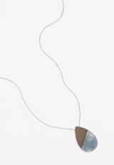 Wood and Blue Resin Pendant Necklace, , small