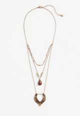 Burgundy Stone and Medallion Layered Necklace, , small