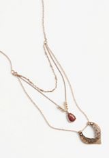 Burgundy Stone and Medallion Layered Necklace, , small