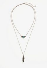 Gold Feather Layered Necklace, , small