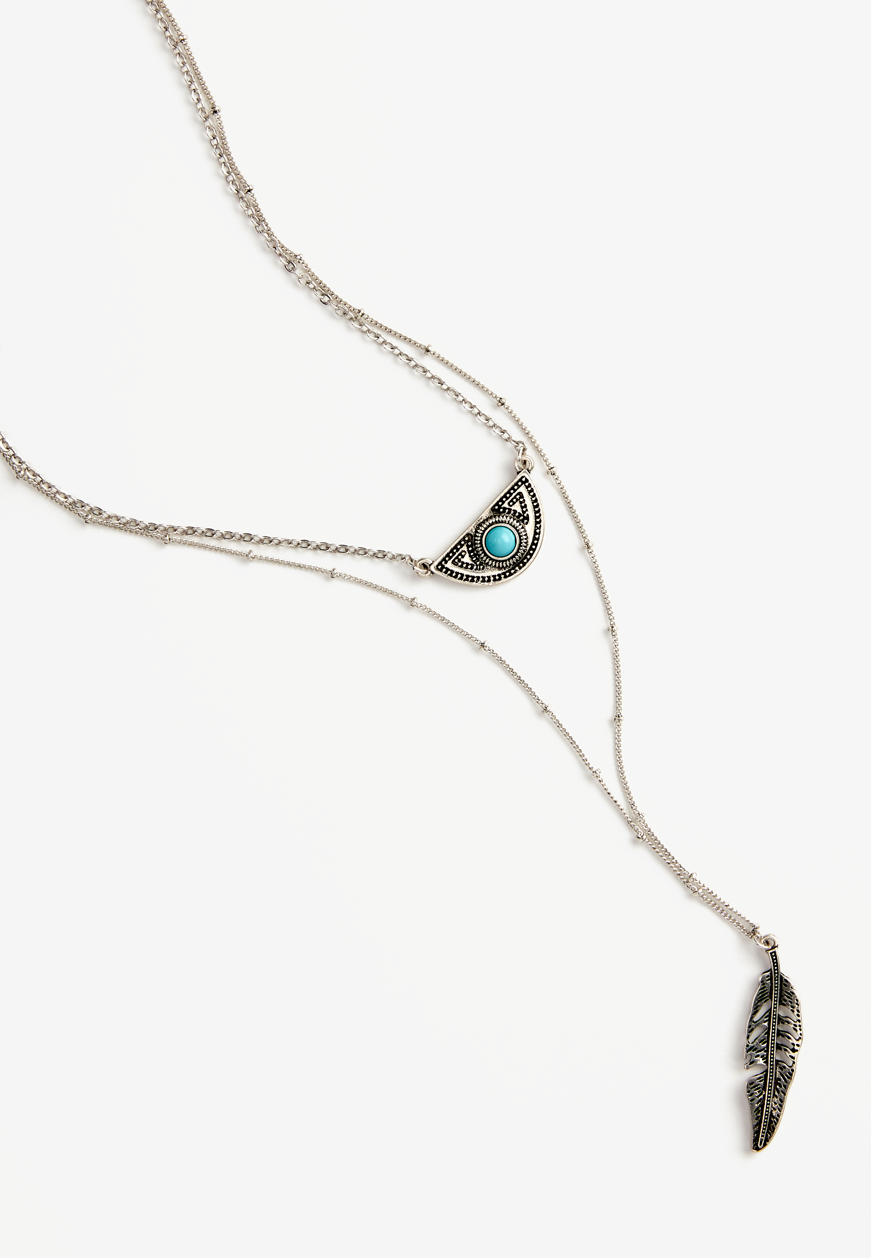 Gold Feather Layered Necklace, , large