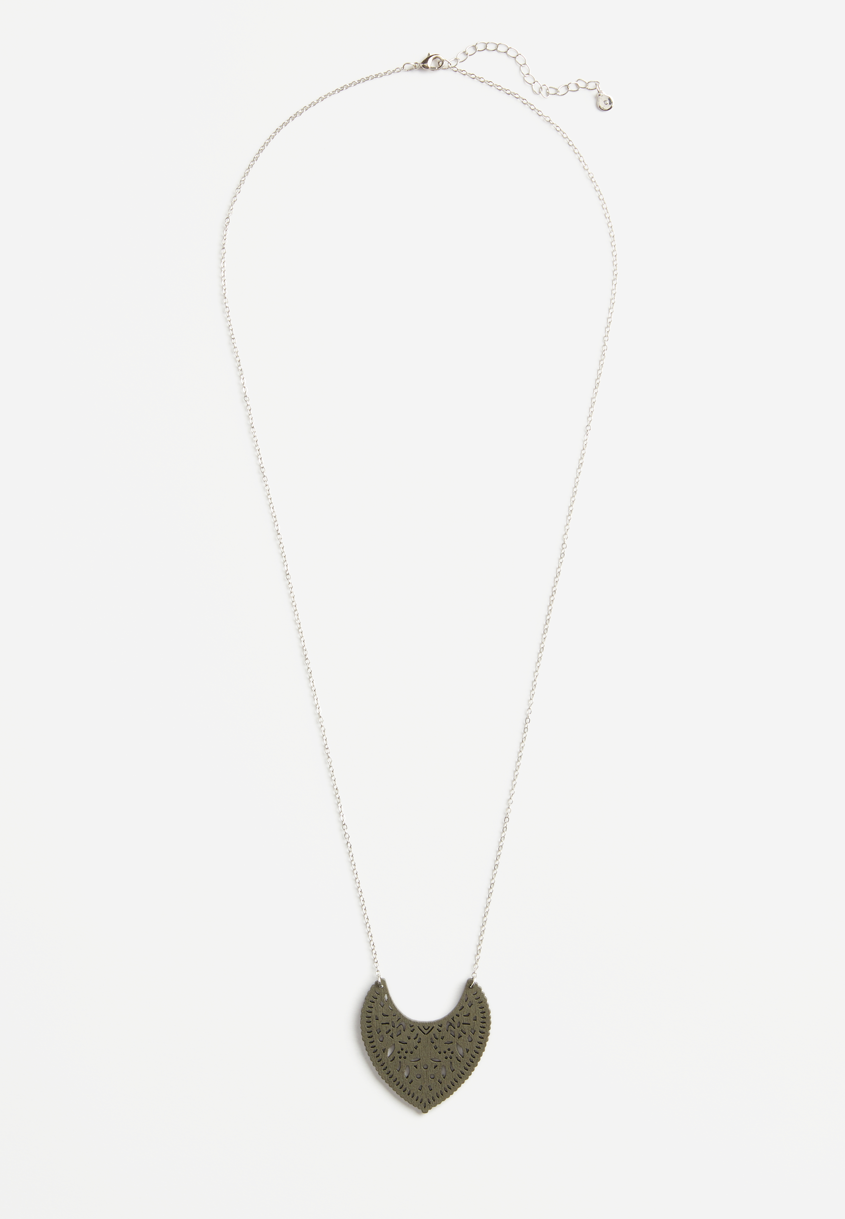 Olive Wooden Pendant Necklace, , large