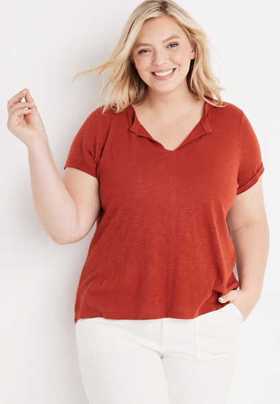 Plus Size 24/7 Forever Solid Notch Neck Tee
