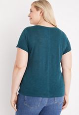 Plus Size 24/7 Forever Solid Notch Neck Tee, C2496, small