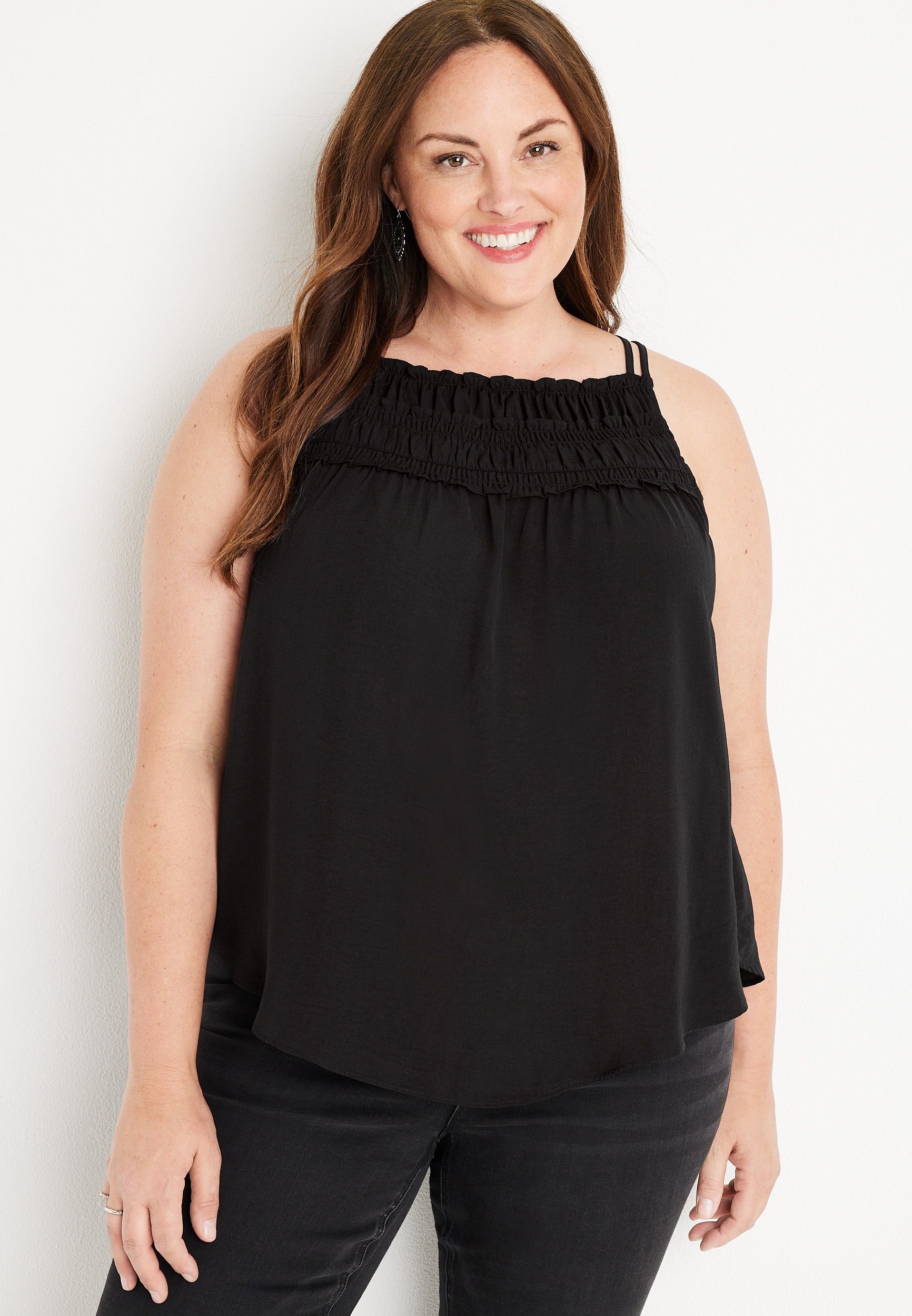 Plus Size Ruffled Tank With Cut Out