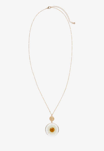 Pressed Gold Daisy Pendant Necklace