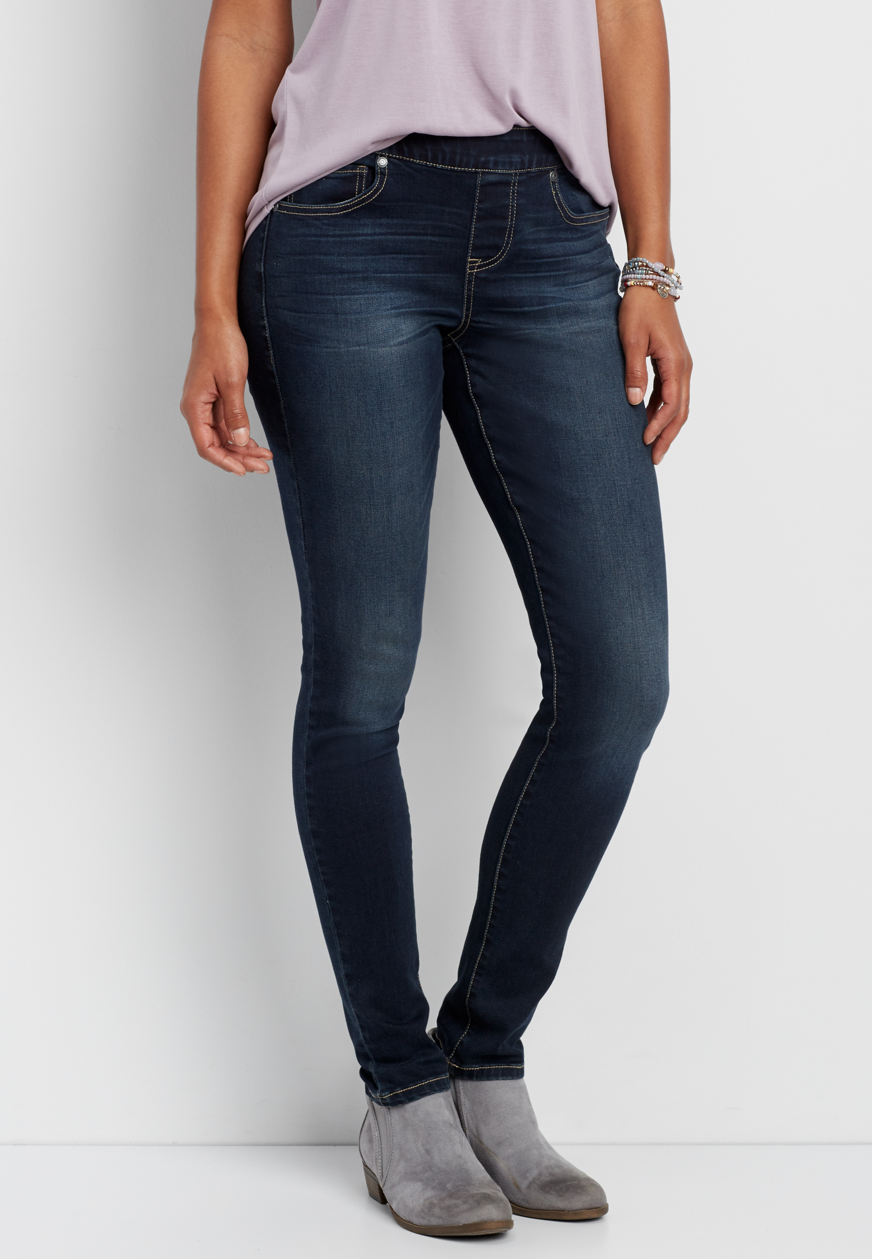 Pull On Jegging in Whiskered Dark Wash 