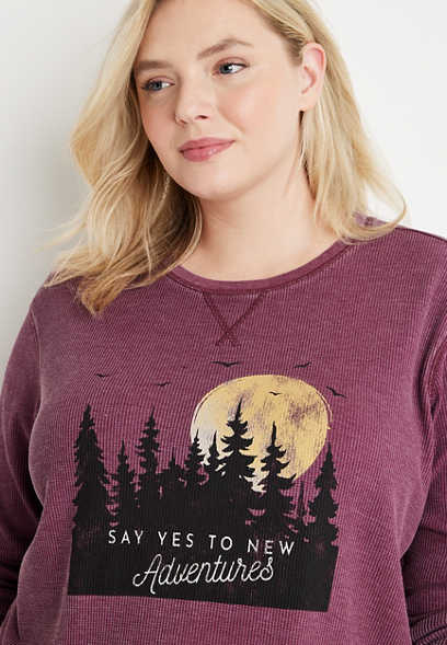 Plus Size New Adventures Waffle Long Sleeve Graphic Tee