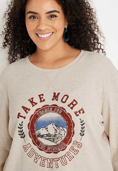 Plus Size Take More Adventures Waffle Long Sleeve Graphic Tee