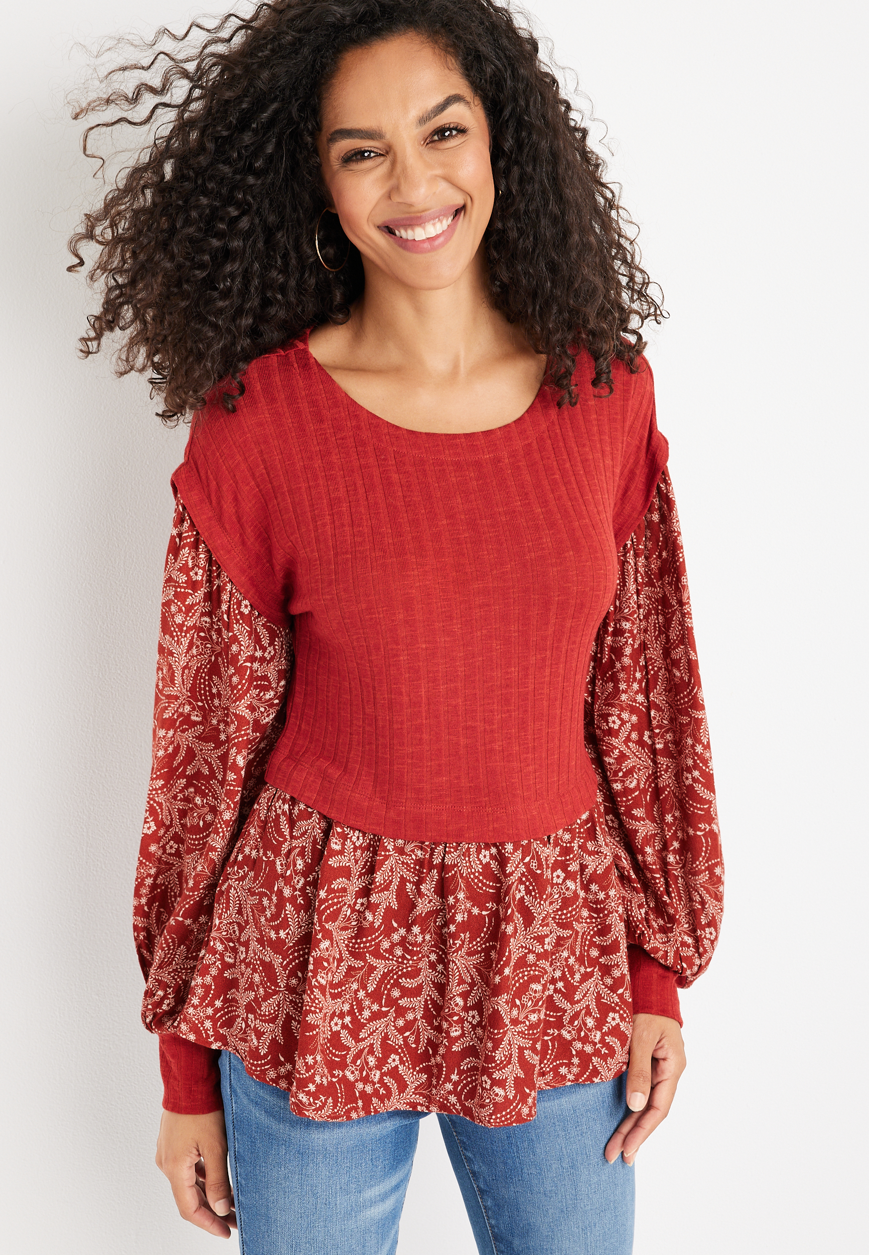 Mixed Floral Layered Scoop Neck Blouse maurices