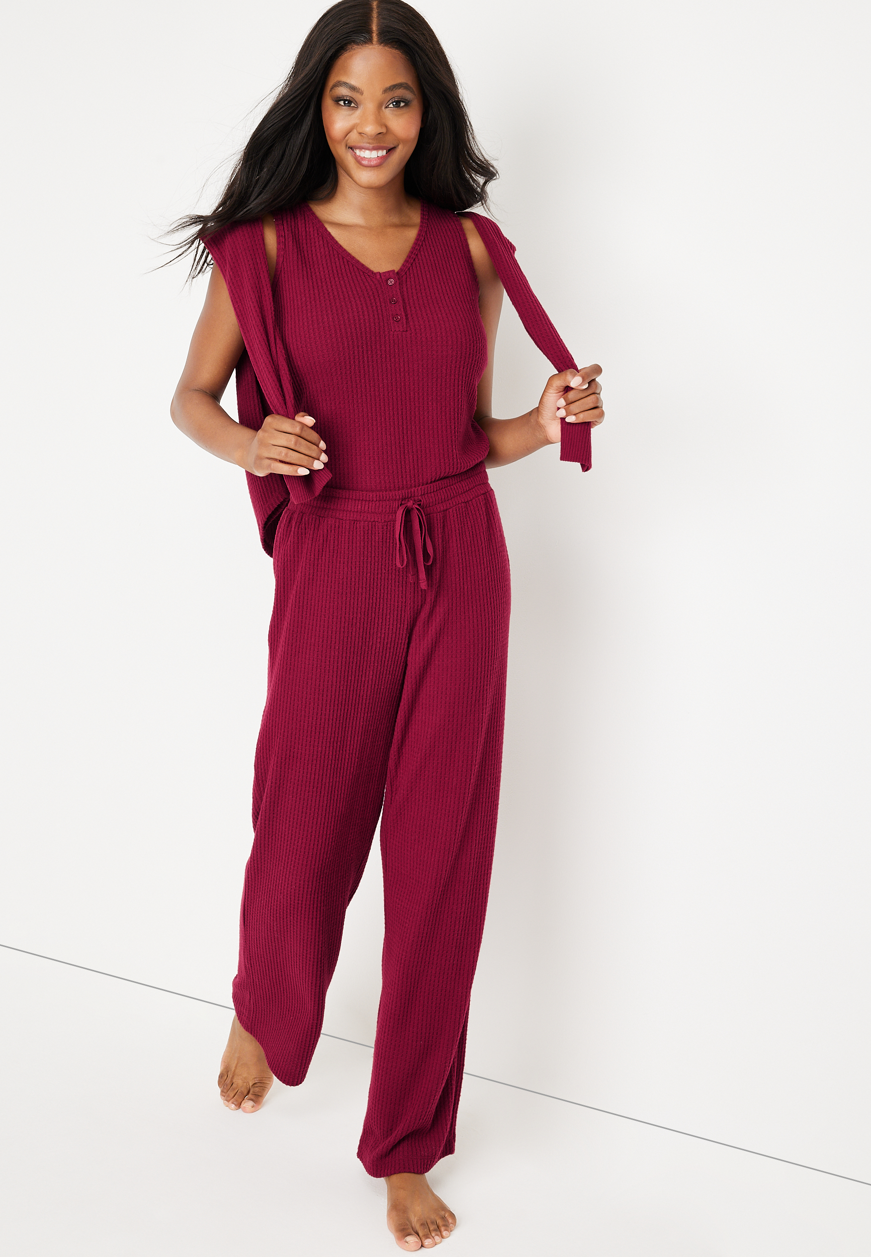 Waffle Wide Leg Pajama Pant, C103, large