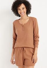 Henley Waffle Pajama Top, CORK, small