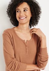 Henley Waffle Pajama Top, CORK, small