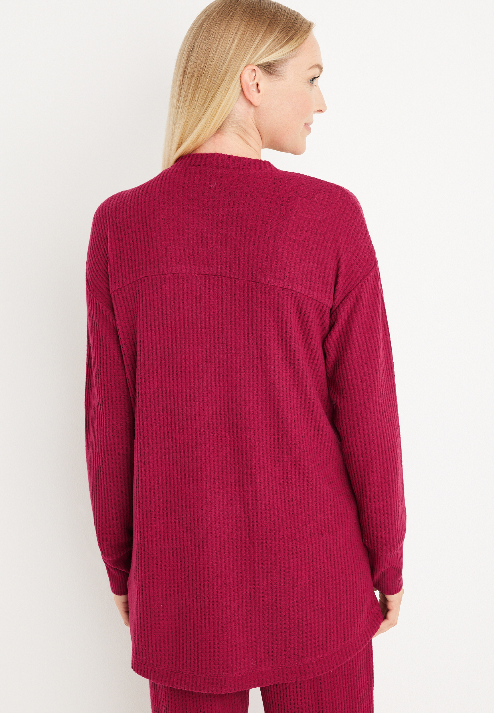 Waffle Knit Pajama Cardigan, C103, large