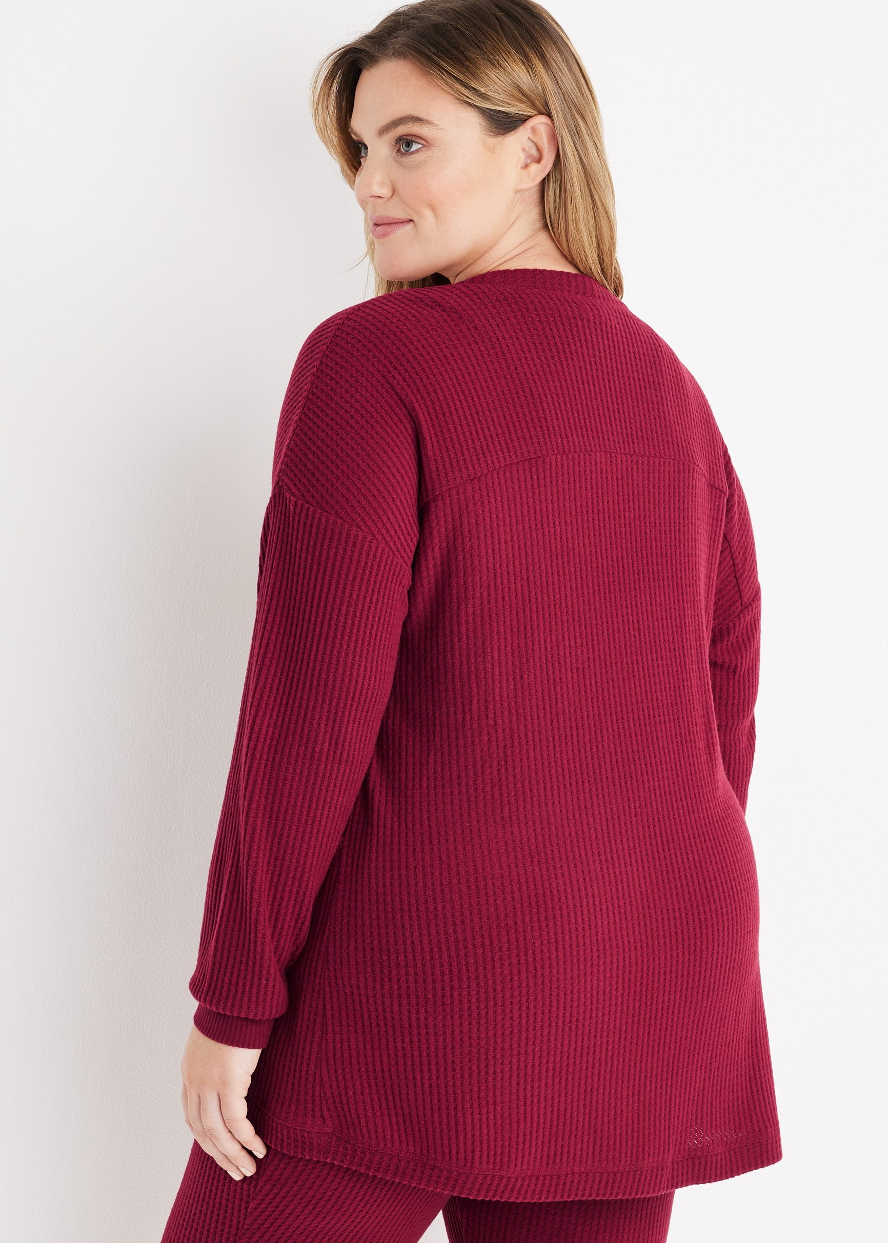 Waffle Knit Pajama Cardigan, C103, large
