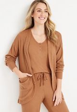 Waffle Knit Pajama Cardigan, C520, small