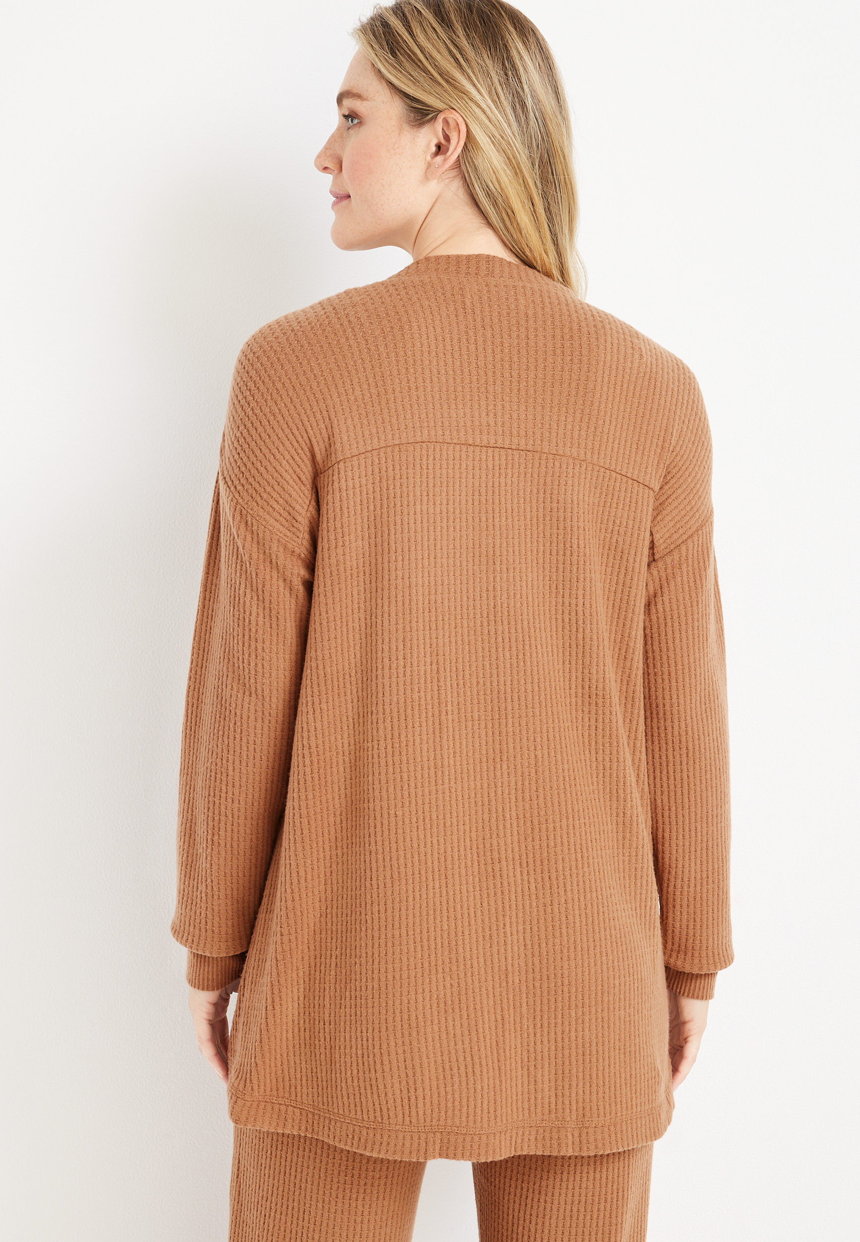 Waffle Knit Pajama Cardigan, C520, large