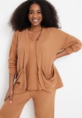 Waffle Knit Pajama Cardigan, C520, small