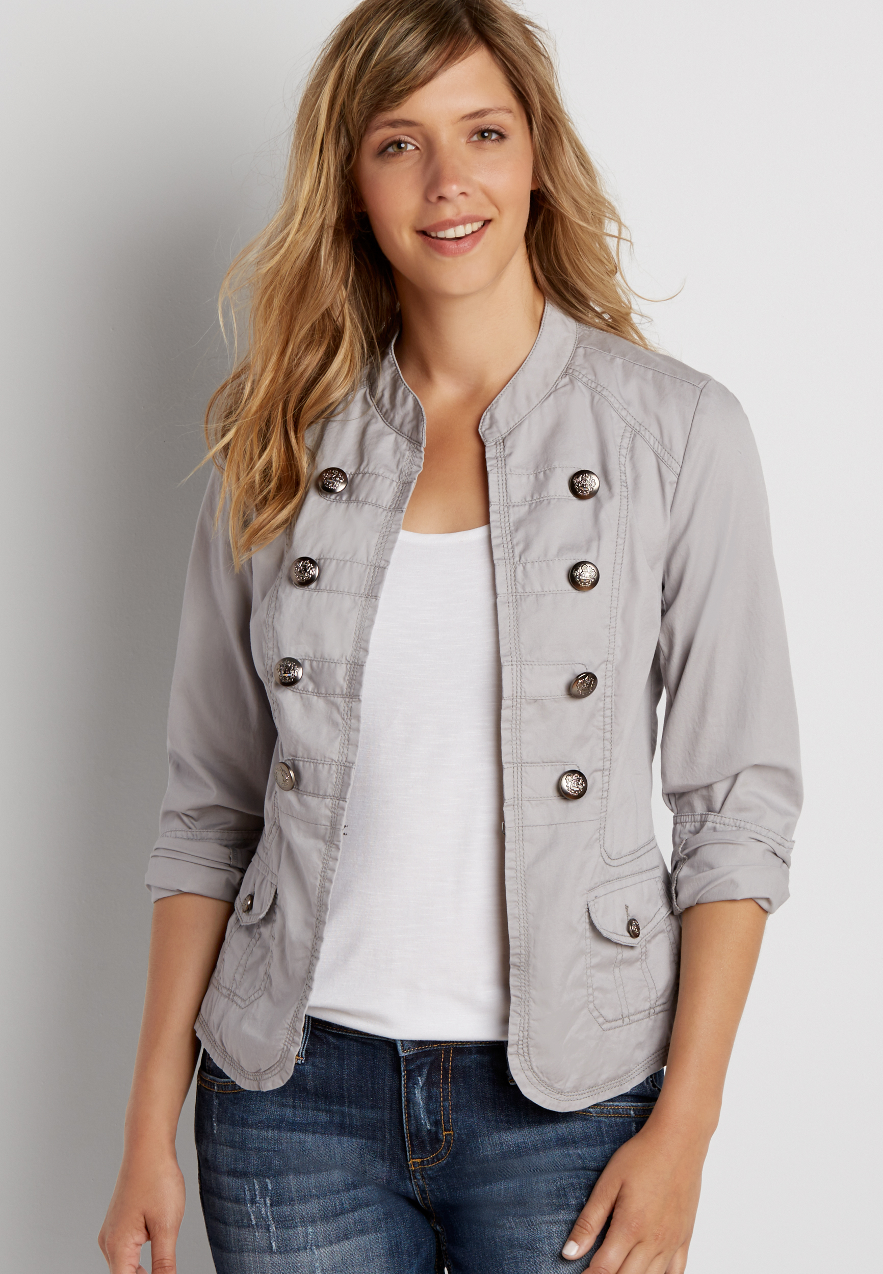 military blazer in silver gray | maurices