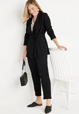 Solid Waist Tie Blazer, , small