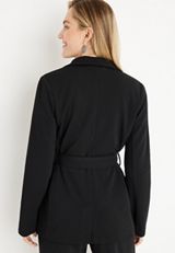 Solid Waist Tie Blazer, , small