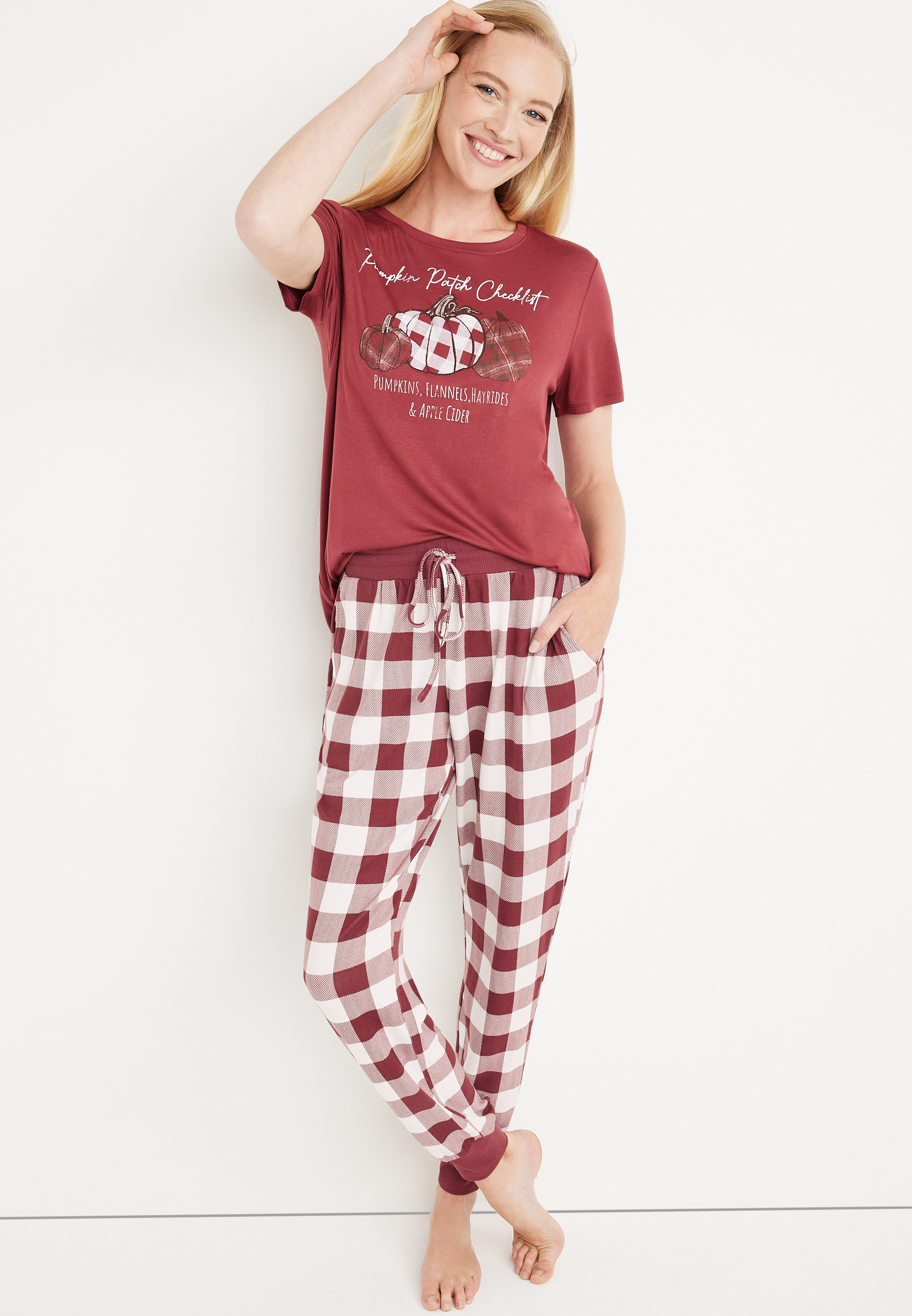 Cozy Fall Graphic Tee and Jogger Pajama Set, C5247, large