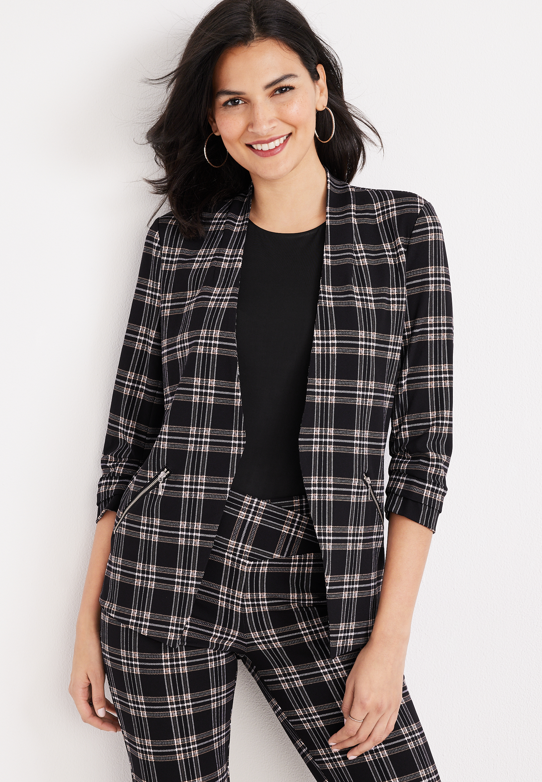 Ever Go Black Plaid Blazer | maurices