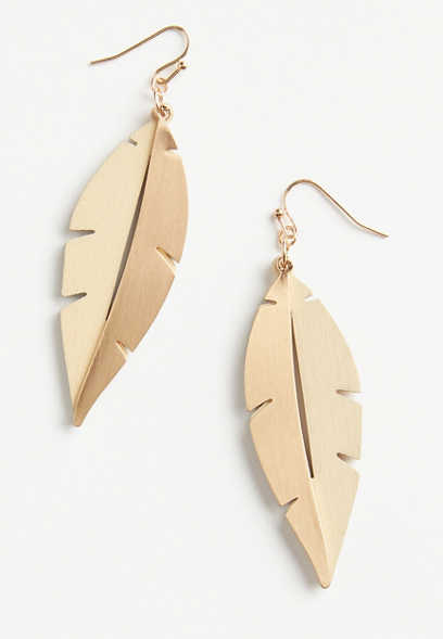Two Toned Wooden Feather Drop Earrings