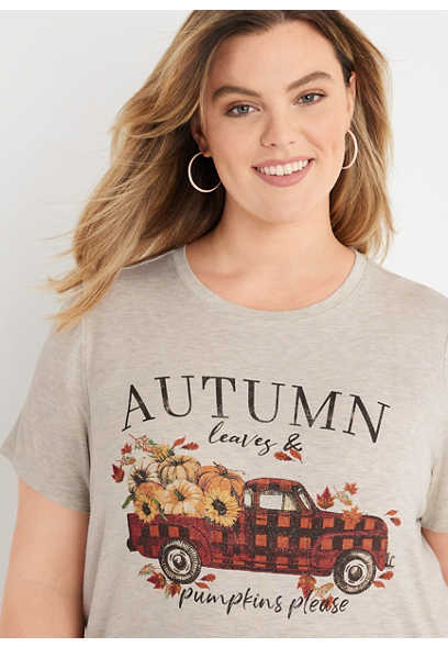 Plus Size Autumn Leaves Graphic Tee