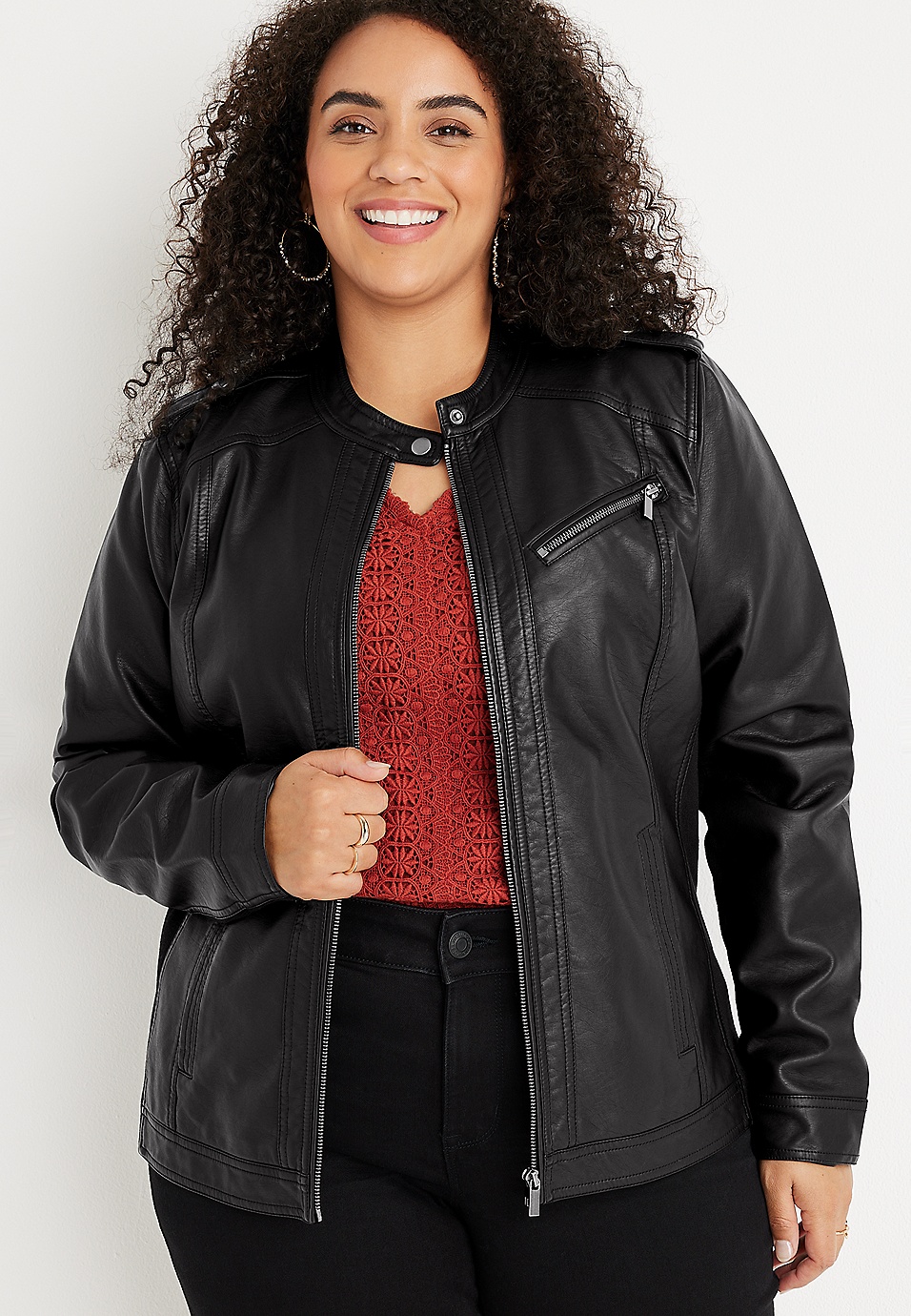 Size Black Faux Leather Jacket | maurices