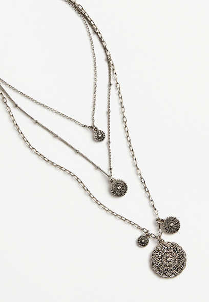 Silver Medallion Layered Necklace
