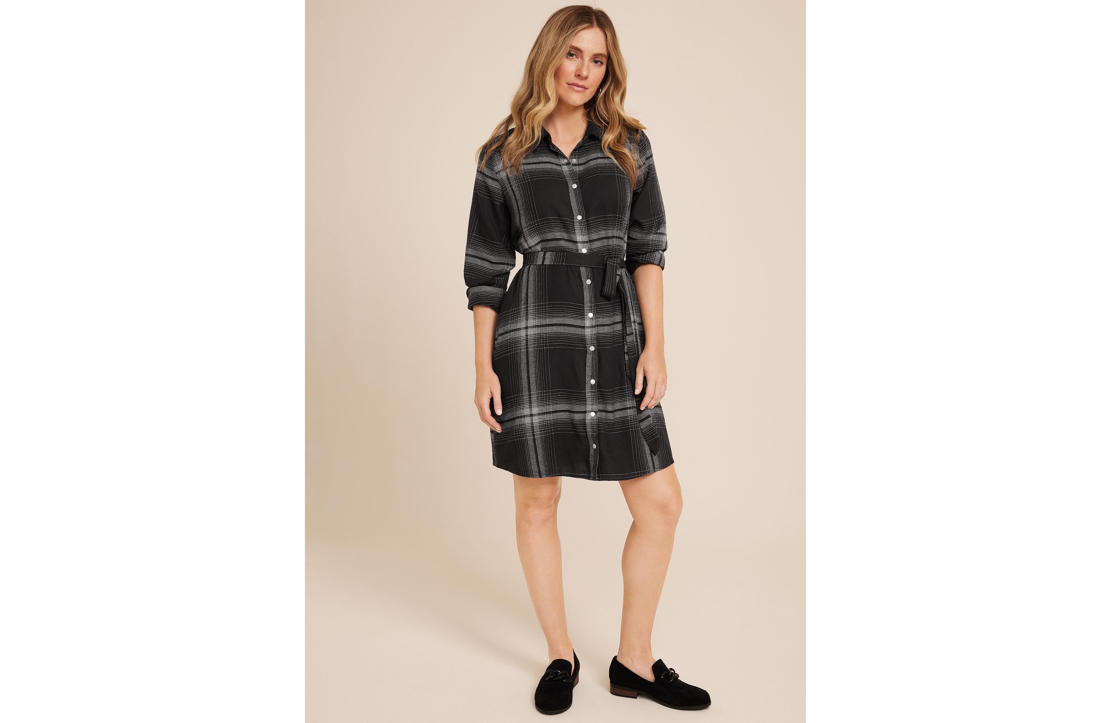 Plaid Belted Shirt Dress
