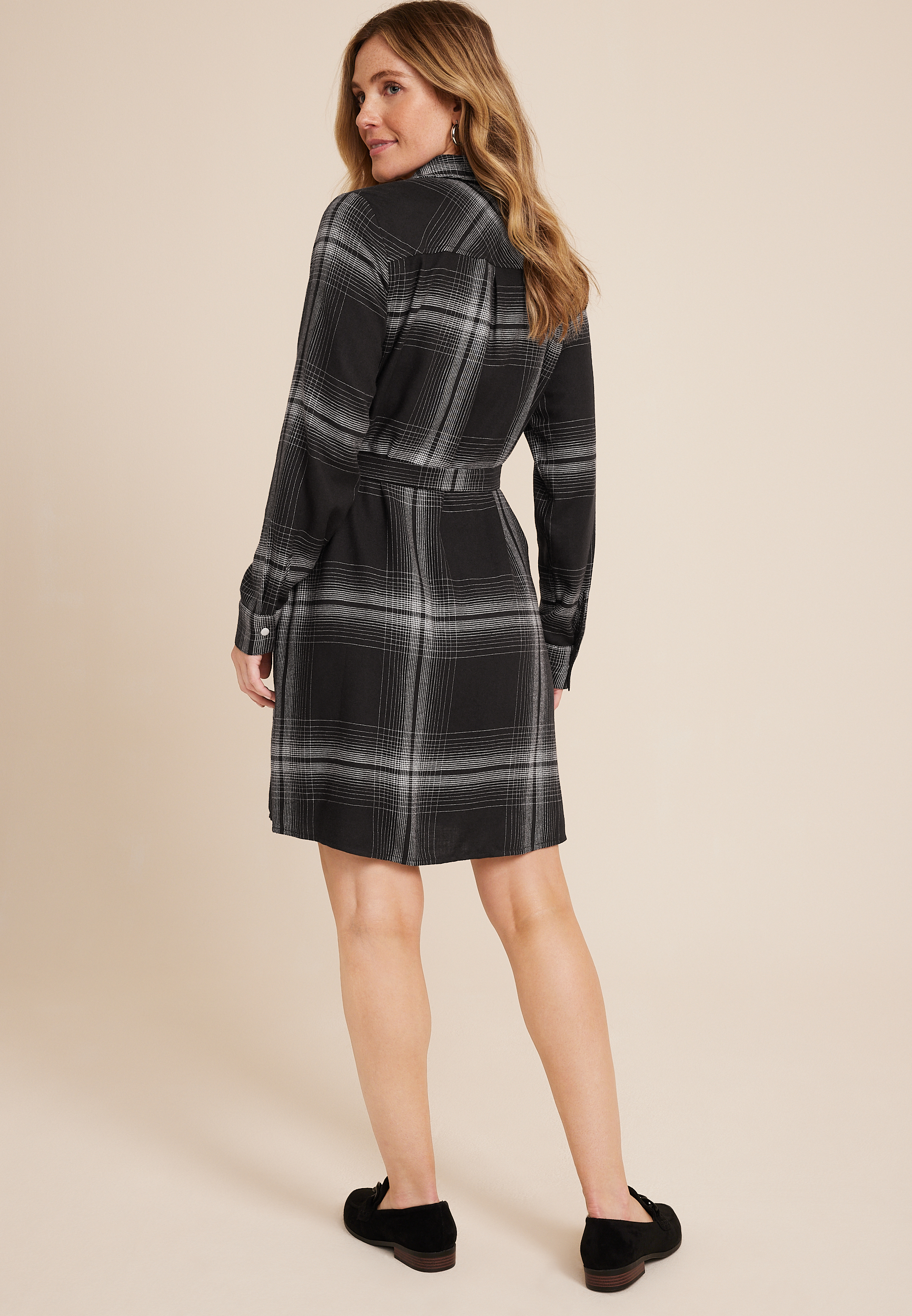 Plaid Belted Shirt Dress, C1756, large