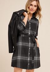Plaid Belted Shirt Dress, C1756, small