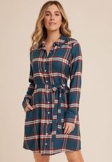 Plaid Belted Shirt Dress, C7471, small