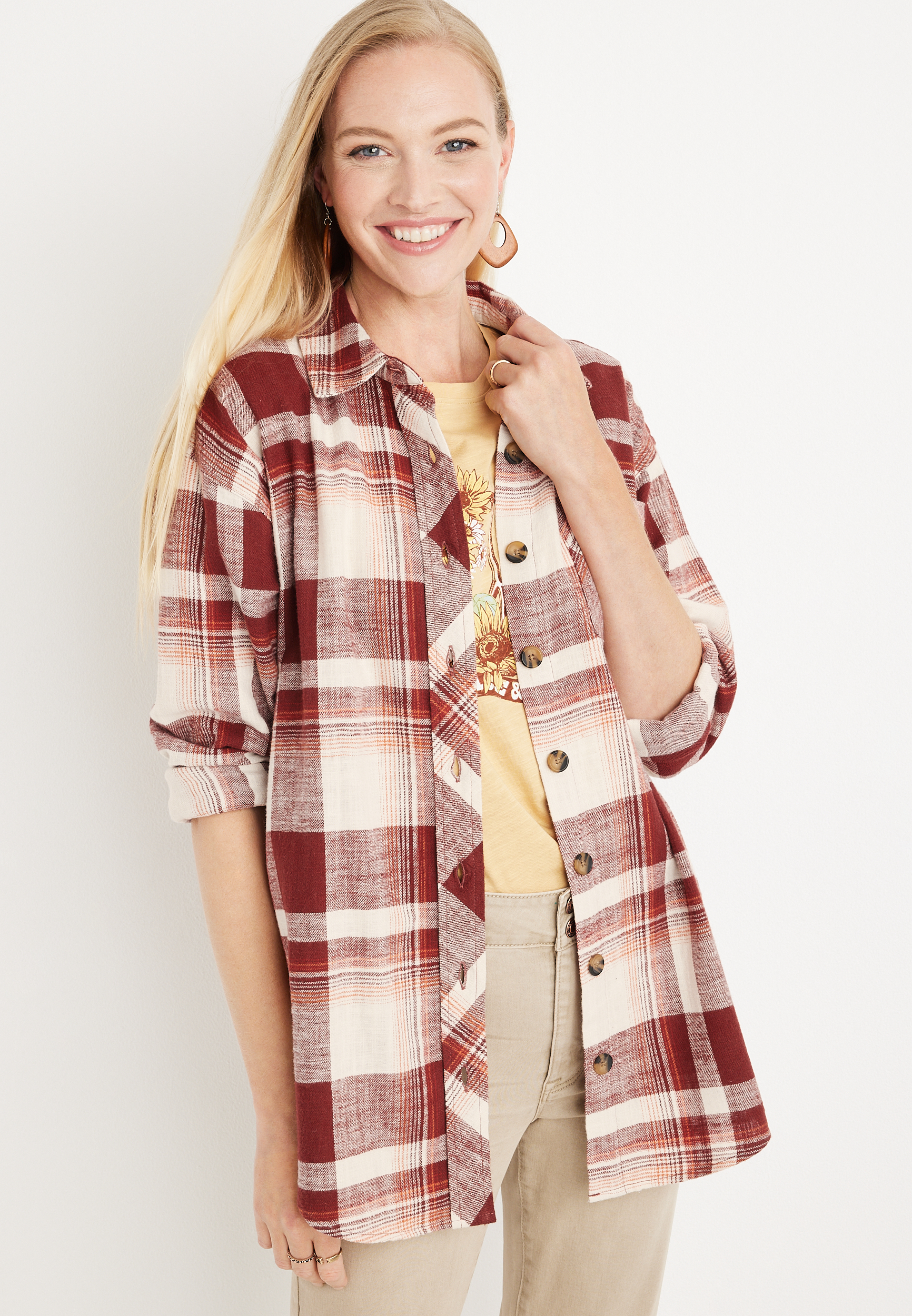 Cabin Plaid Boyfriend Button Down Shirt | maurices