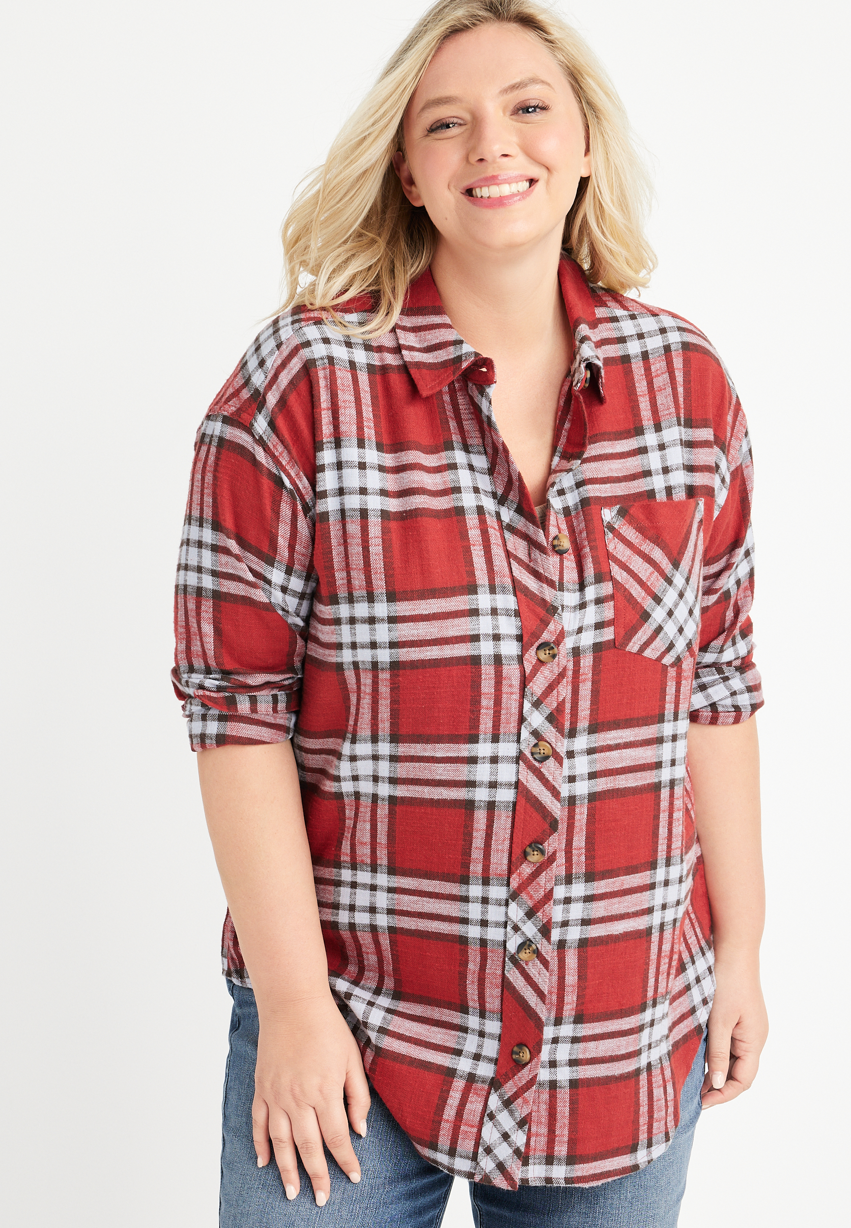 Women's Plus Size Plaid & Button Down Shirts | maurices