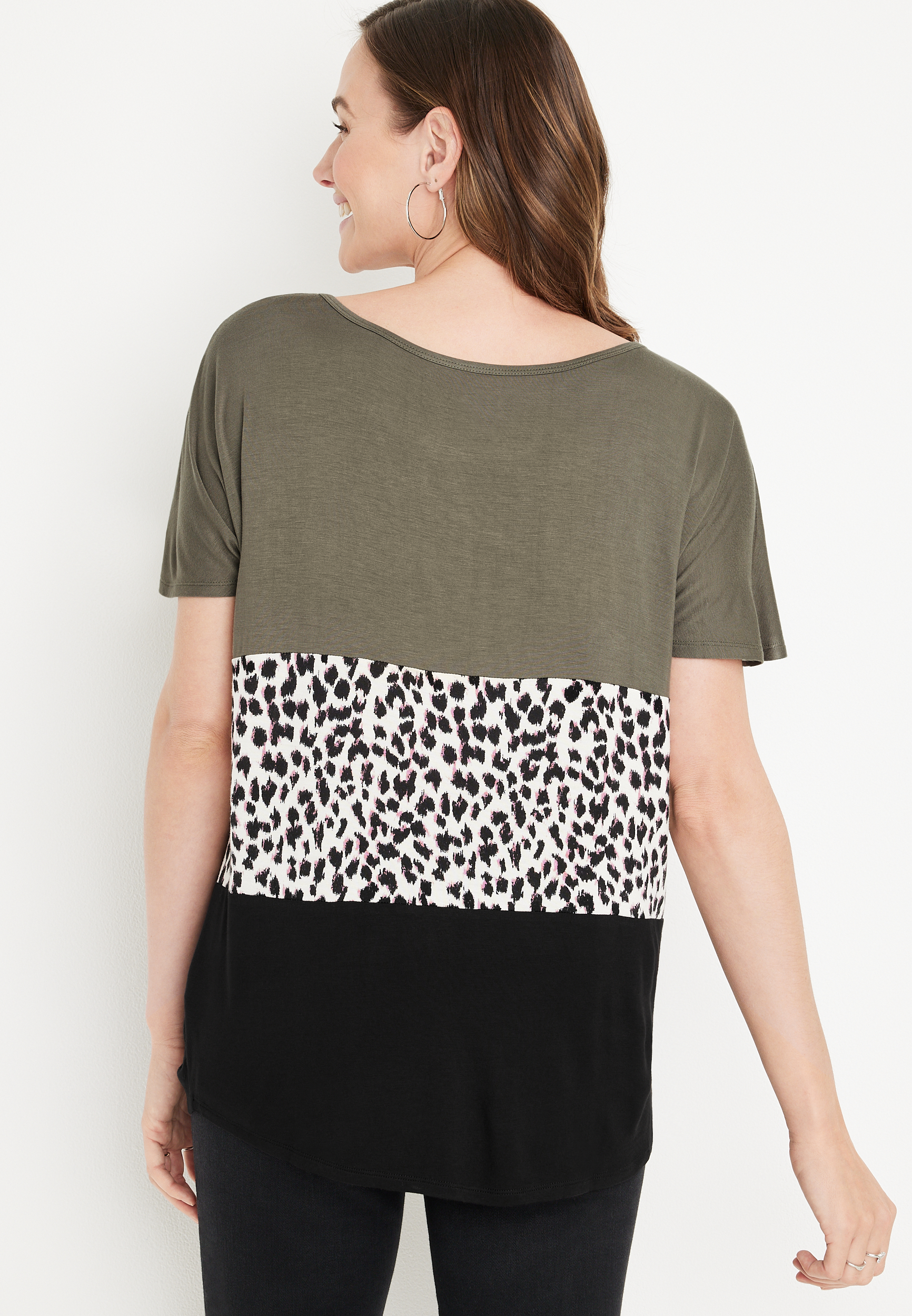 24/7 Flawless Animal Colorblock Knot Hem Tee, C2958, large