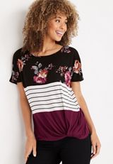 24/7 Flawless Colorblock Knot Hem Dolman Tee, C3058, small
