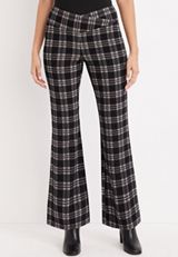 Black Plaid Ever Go Flare Crossover Waist Pant, BLACK COMBO, small