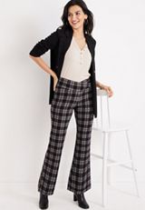 Black Plaid Ever Go Flare Crossover Waist Pant, BLACK COMBO, small