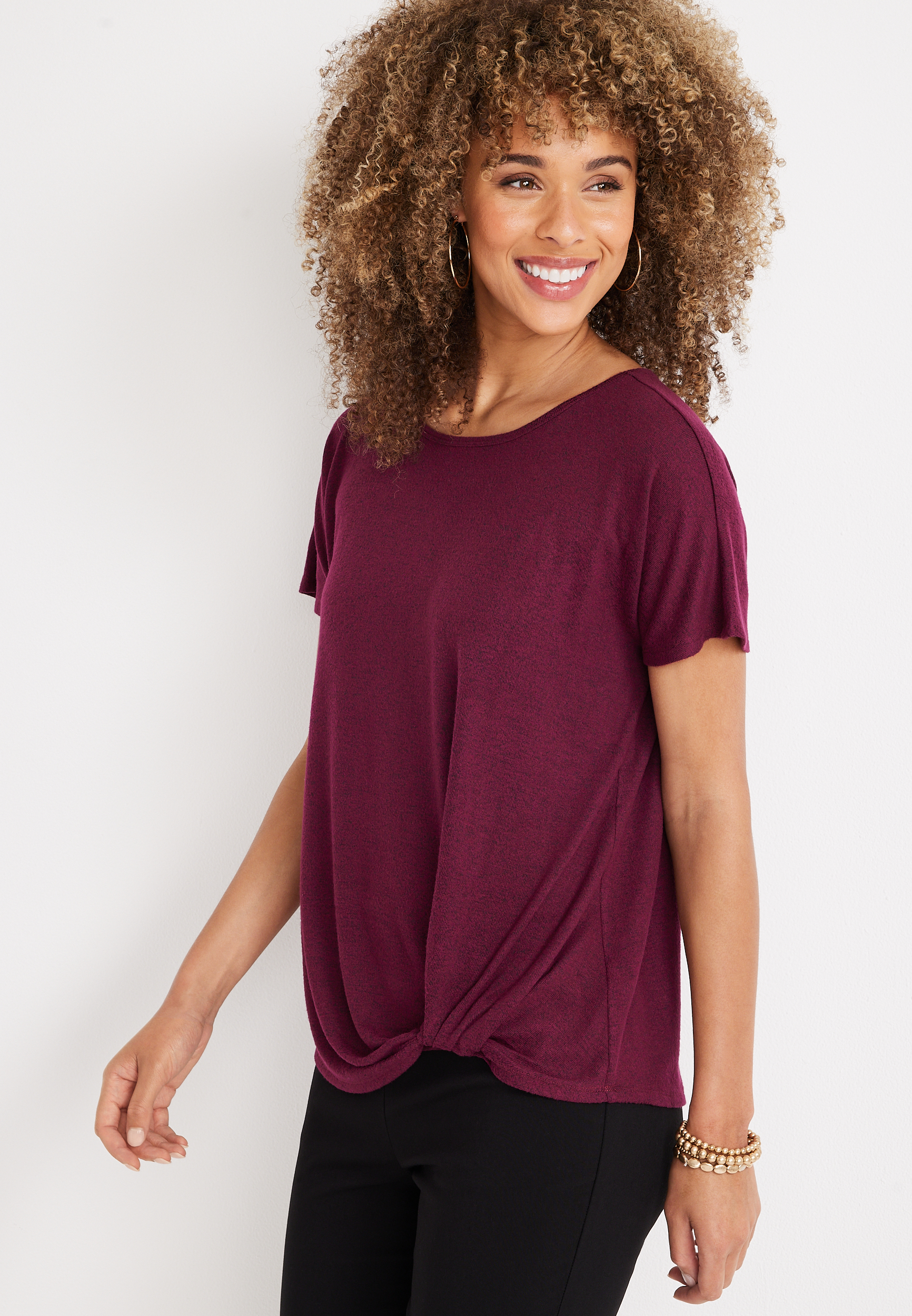 24/7 Flawless Cozy Knot Hem Dolman Tee