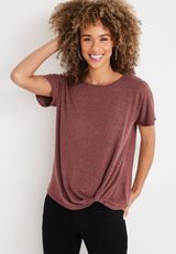 24/7 Flawless Cozy Knot Hem Dolman Tee, COCONUT SHELL, small