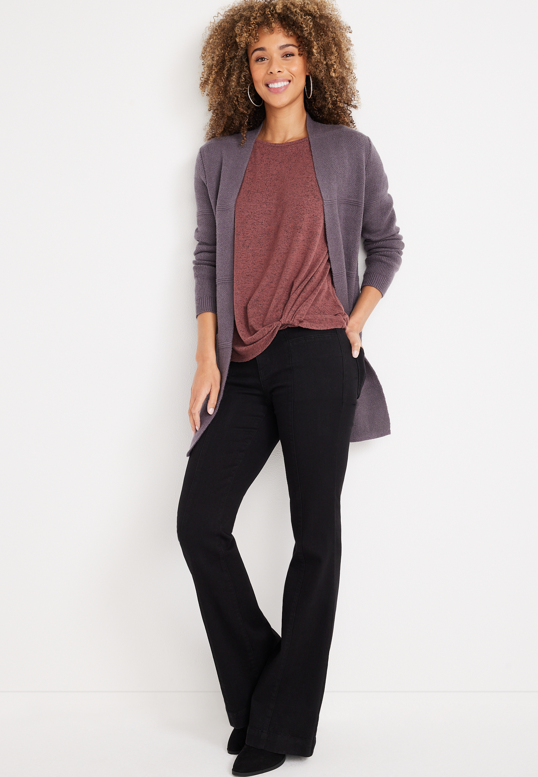 24/7 Flawless Cozy Knot Hem Dolman Tee, COCONUT SHELL, large