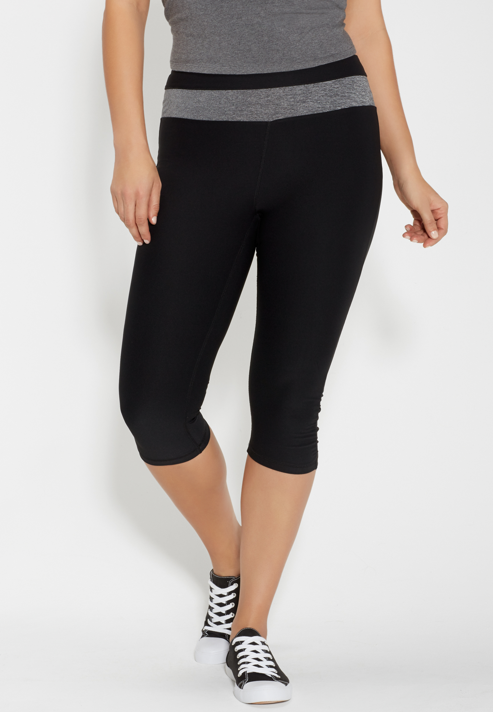 plus size capri legging with spacedye inlay and cinching | maurices