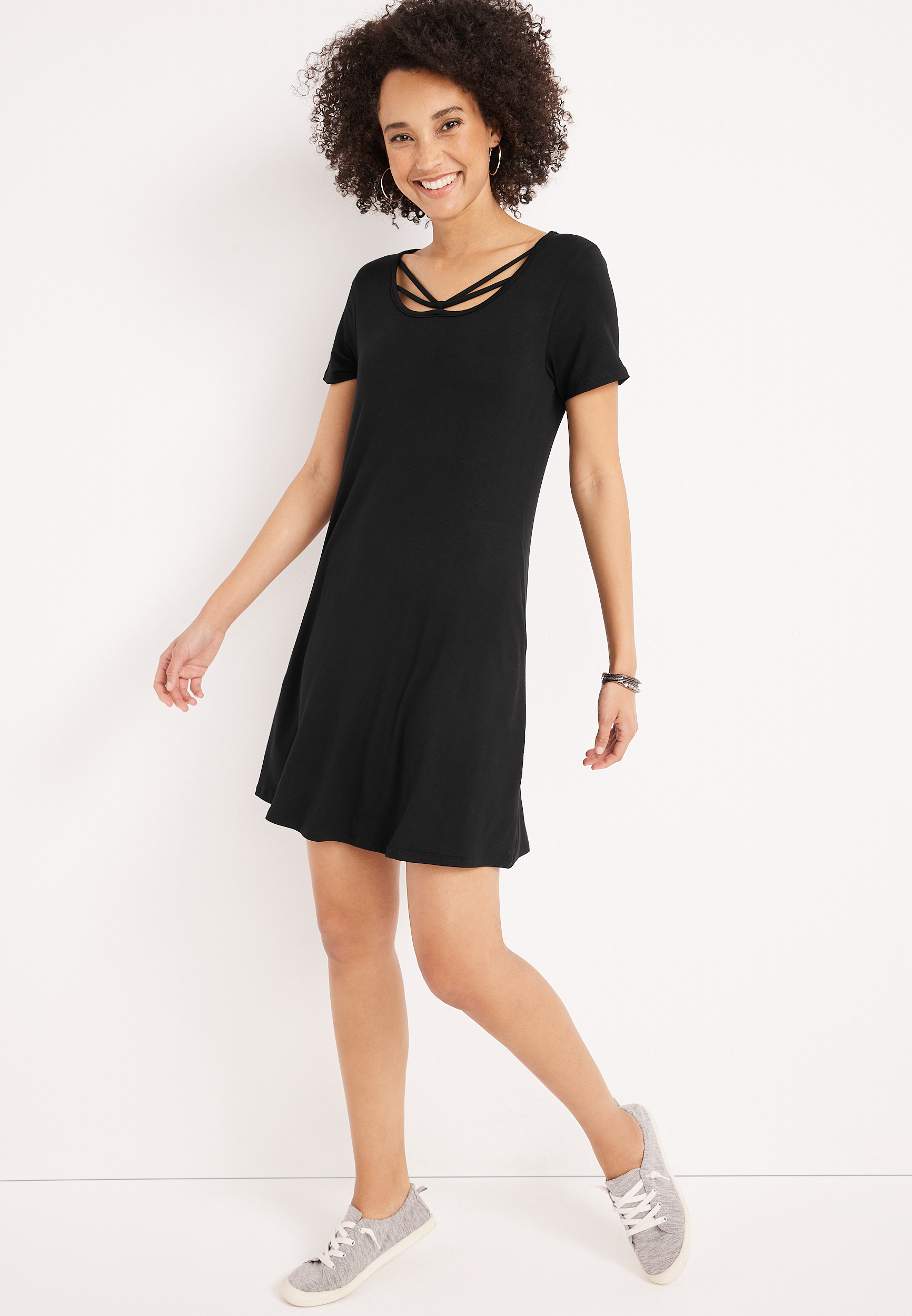 24/7 Solid Strappy T Shirt Mini Dress | maurices